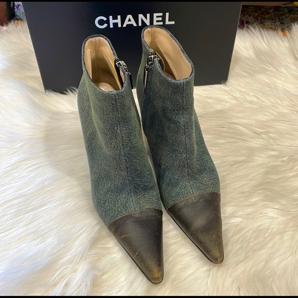 CHANEL Denim Ankle Pointed Toe Booties